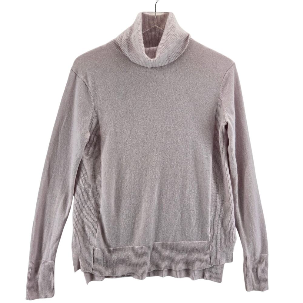Athleta 100% Cashmere Turtleneck Sweater Womens Small Light Pink Relaxed Ribbed